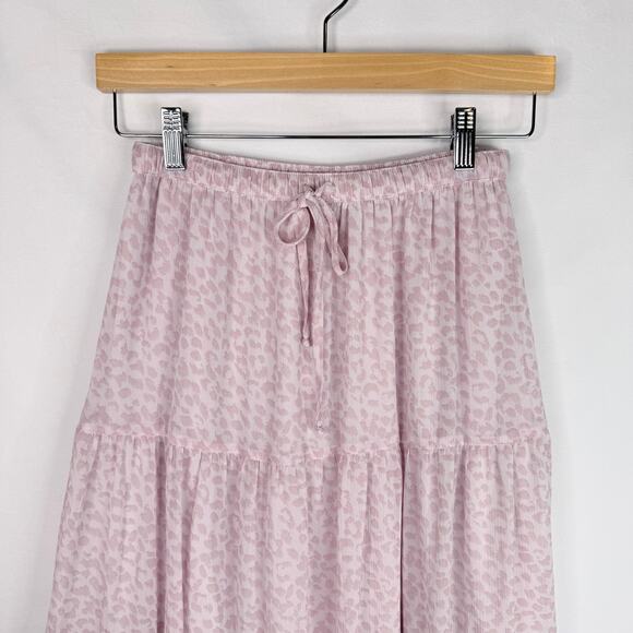 Aerie Pink Leopard Print Tiered Maxi Skirt Small - Picture 4 of 8